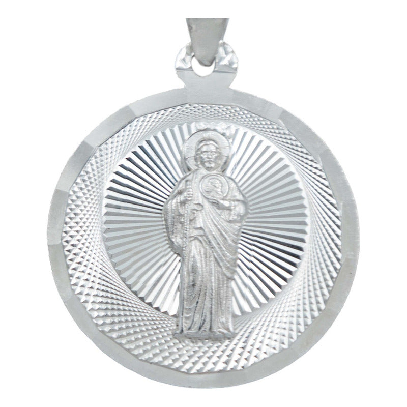 Medalla Diamantada Chica San Judas Tadeo Plata 925 2.1 Cm Plateado