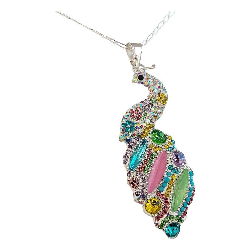 Juego Gigante Completo Artesanal Pavo Real Piedras Plata 925