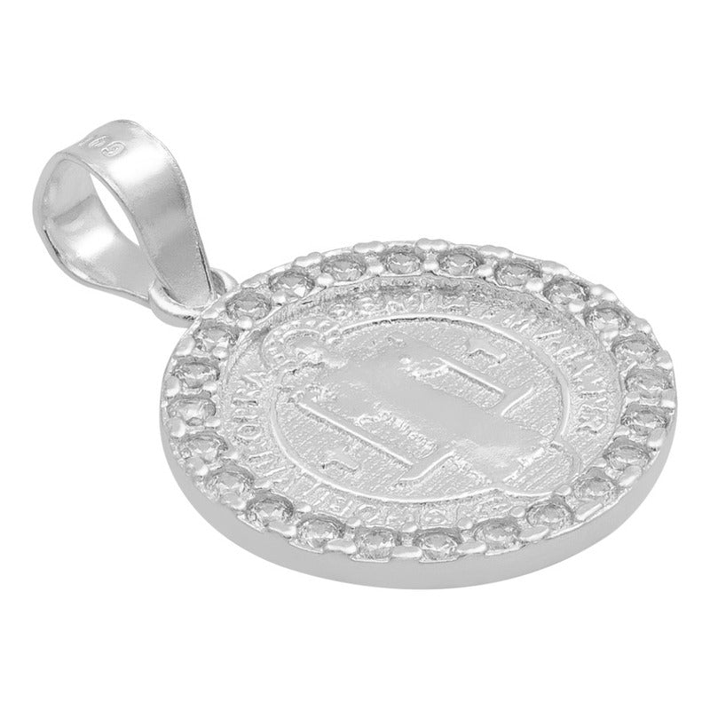 Dije Doble Vista San Benito Zirconias Unisex Plata 925 1.6cm