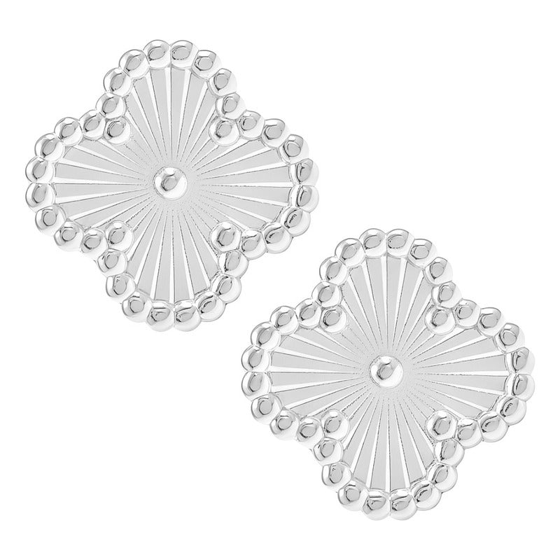 Aretes Broquel De Trébol Plata Ley 925 Con Orilla De Bolitas