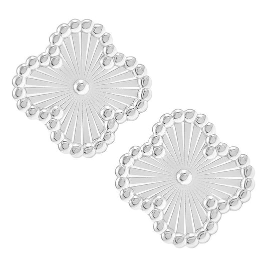 Aretes Broquel De Trébol Plata Ley 925 Con Orilla De Bolitas