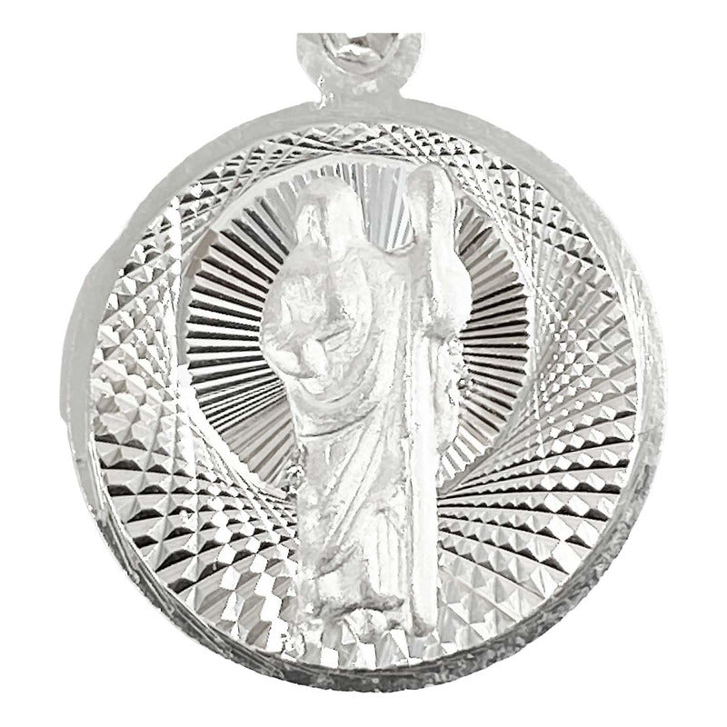Medalla Diamantada San Judas Tadeo Plata Ley 925 1.7 Cm
