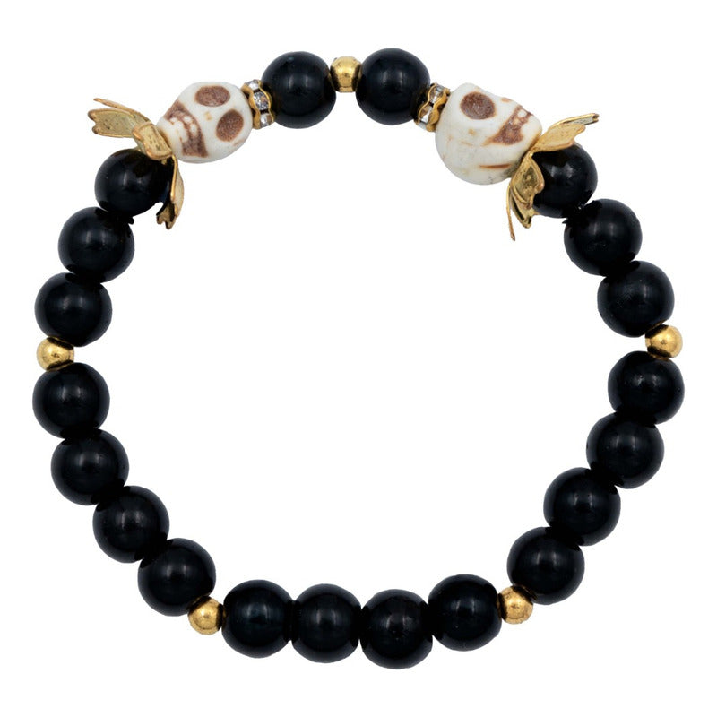Pulsera Craneo Santa Muerte Flor Artesanal Hombre Mujer