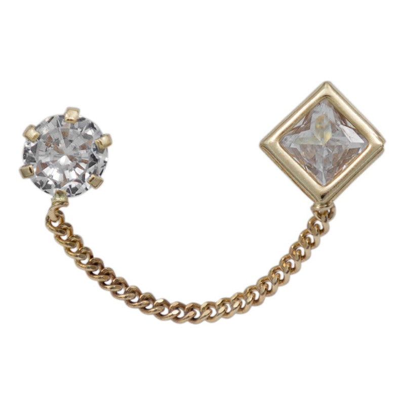 Arete Broquel Rombo Grande Mujer Cadena Zirconia Oro 10k