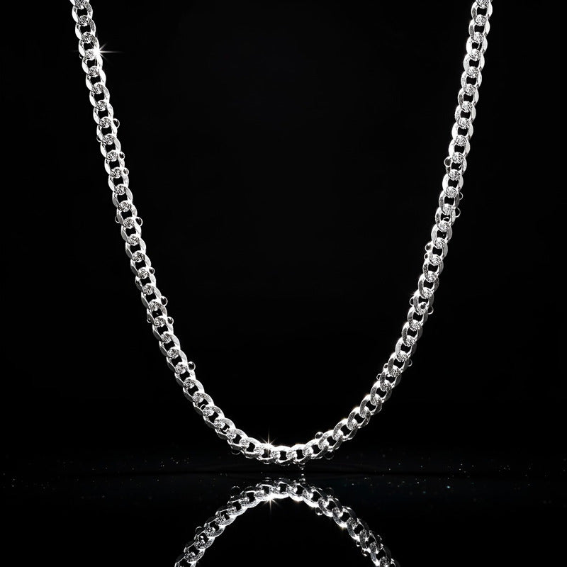 Cadena Cubana Diamantada Barbada Hombre Plata925 45cm X 6mm Plateado