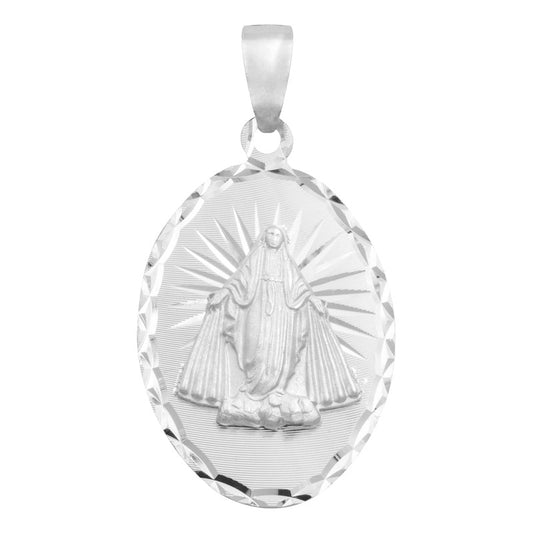 Dije Oval Diaman Estrella Virgen Milagrosa Plata 925 1.7 Cm