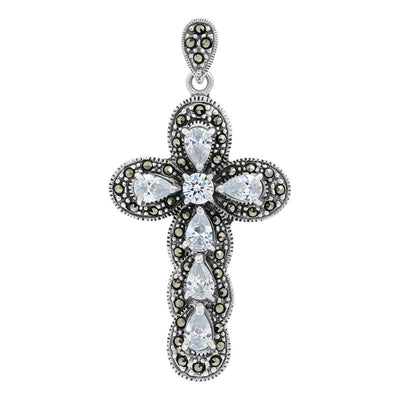 Dije Cruz Grande Rodizada De Plata Ley .925 Zirconias 5.2 Cm - Blanco