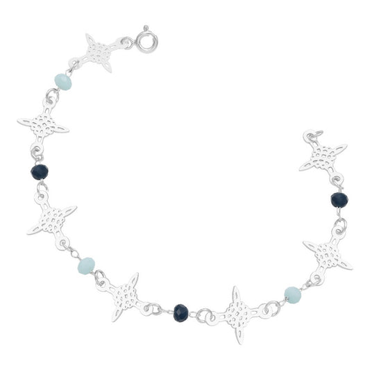 Pulsera Nudo De Bruja Laser Cristales Regalo Mujer Plata 925 Celeste Azul Marino 19 Cm