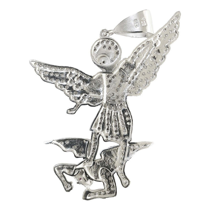 Dije Grande San Miguel Arcangel Zirconias Plata Solida 925