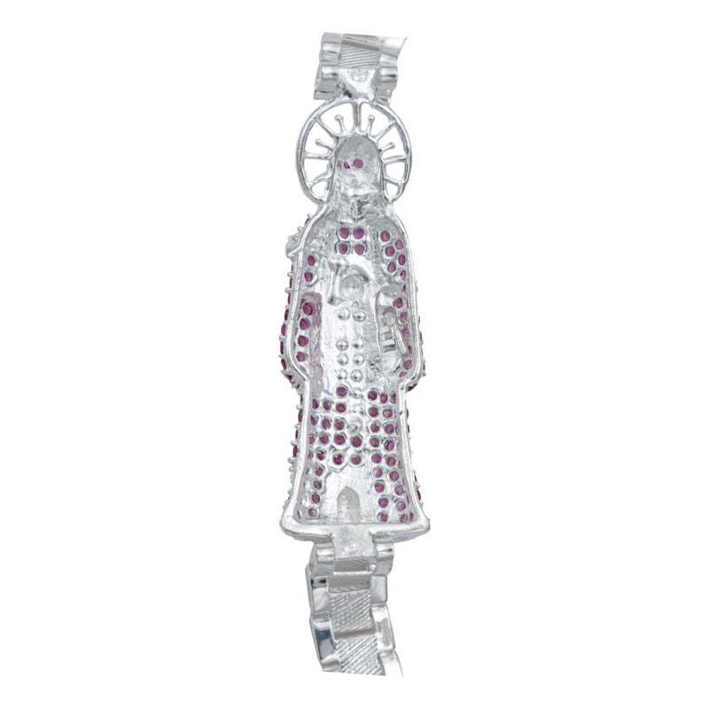 Pulsera Rolo Gruesa Santa Muerte Grande Zirconias Plata 925