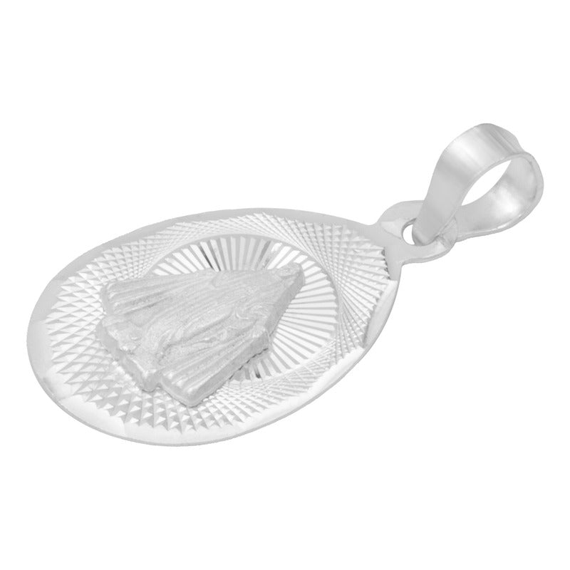 Dije Medalla Oval Diamanta Virgen Milagrosa Plata 925 1.4 Cm