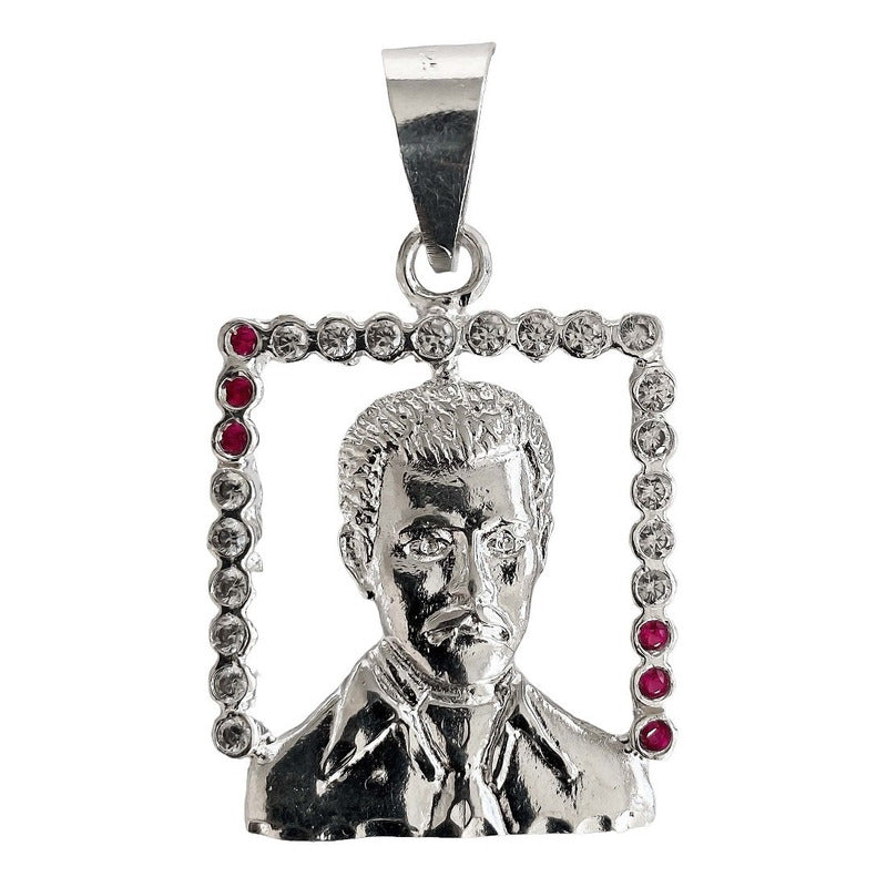 Dije Grande Jesús Malverde Con Zirconias Plata Solida 925