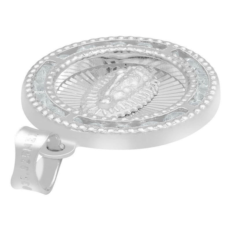 Dije Medalla Virgencita Guadalupe Zirconias Plata 925 1.6 Cm Blanco