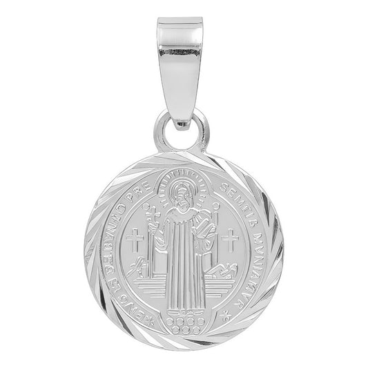 Dije Medalla San Benito Doble Vista Diaman Plata 925 1.7 Cm Plateado