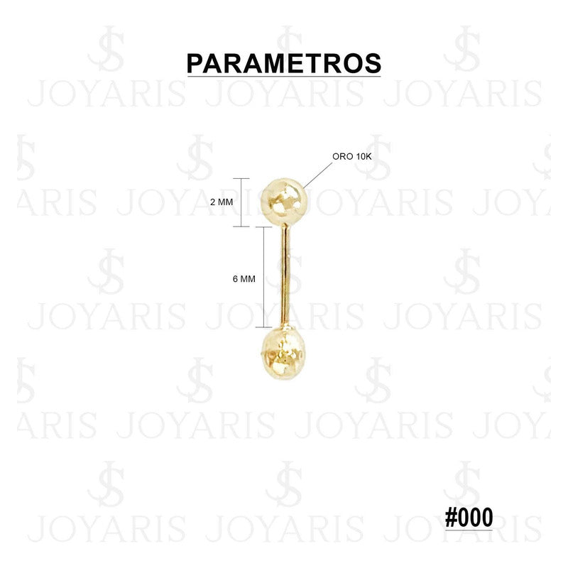 Aretes Broquel Dormilona Bola Bebe Agujerar #000 2mm Oro 10k