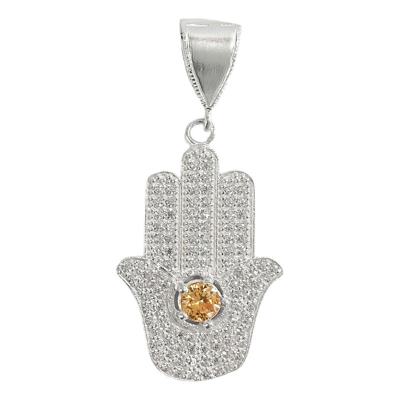 Dije Mano De Fatima Grande Ojo Zirconias Plata Ley 925