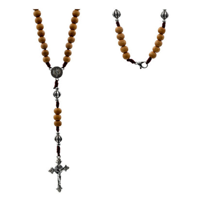 Rosario Católico Madera Con Metal San Benito Cristo Virgen