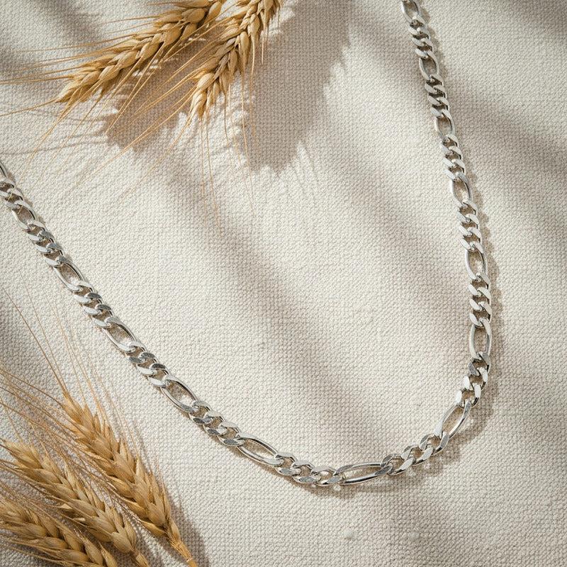 Cadena Figaro 3x1 Diamantada Unisex Plata 925 70 Cm X 4 Mm Plateado