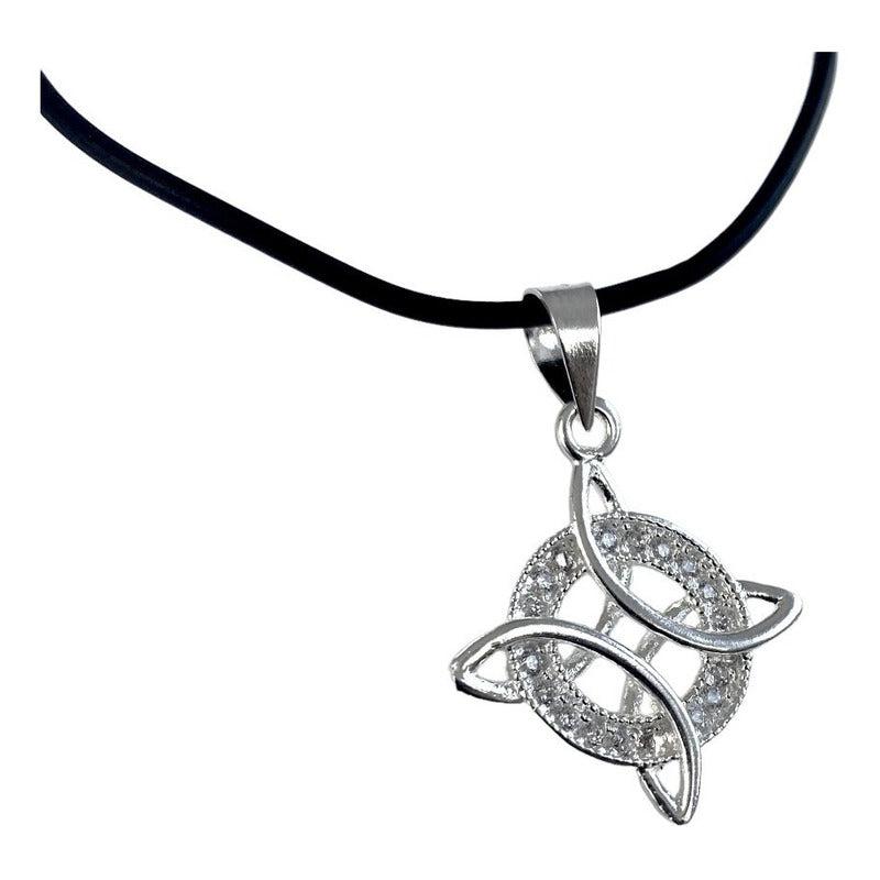 Collar De Caucho Ajustable Nudo Bruja Zirconias 2 Plata 925