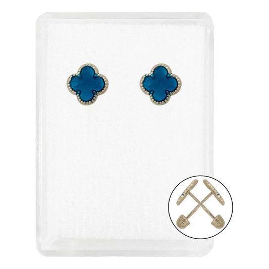 Arete Trebol Esmaltado Con Resina Flor Corridos Oro 10k 7 Mm