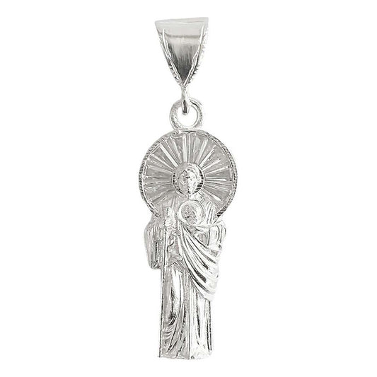 Dije Pequeño San Judas Corona Zirconias Liso Plata Ley 925