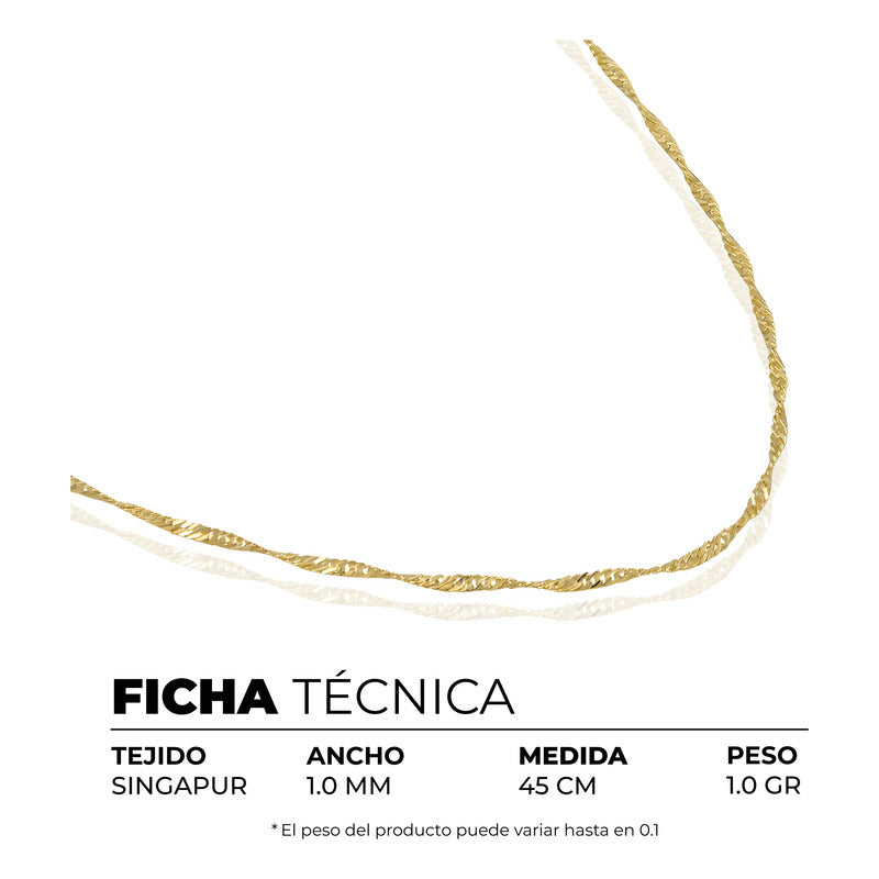 Cadena Singapur Mujer Dama Regalo Oro 10k 45 Cm X 1 Mm 1g - Amarillo
