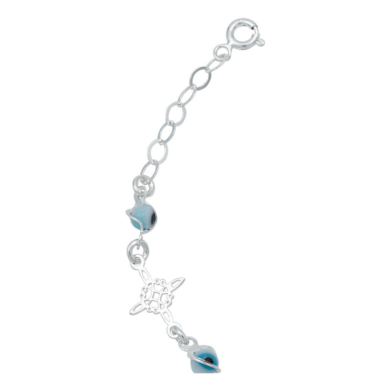 Pulsera Ajustable Nudo De Bruja Triqueta Ojo Turco Plata 925