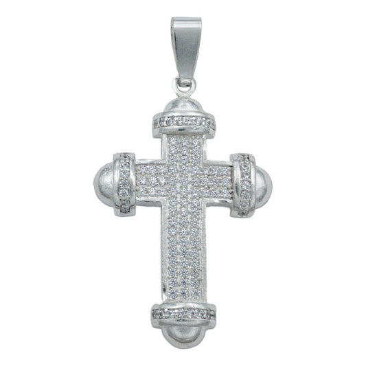 Dije Cruz Punta Redonda Zirconias Hombre Plata 925 5.8 Cm