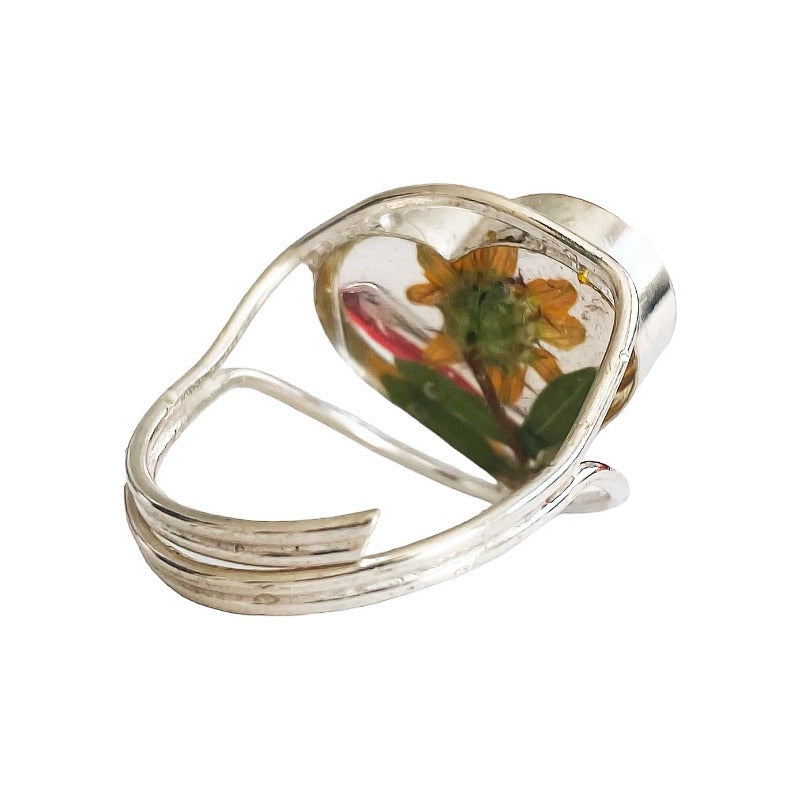 Anillo Ajustable Girasol Corazón Amor Promesa Plata 925