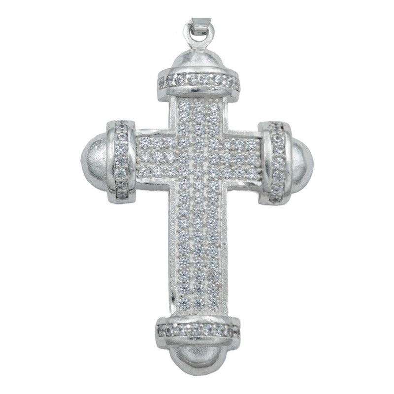 Dije Cruz Punta Redonda Zirconias Hombre Plata 925 5.8 Cm