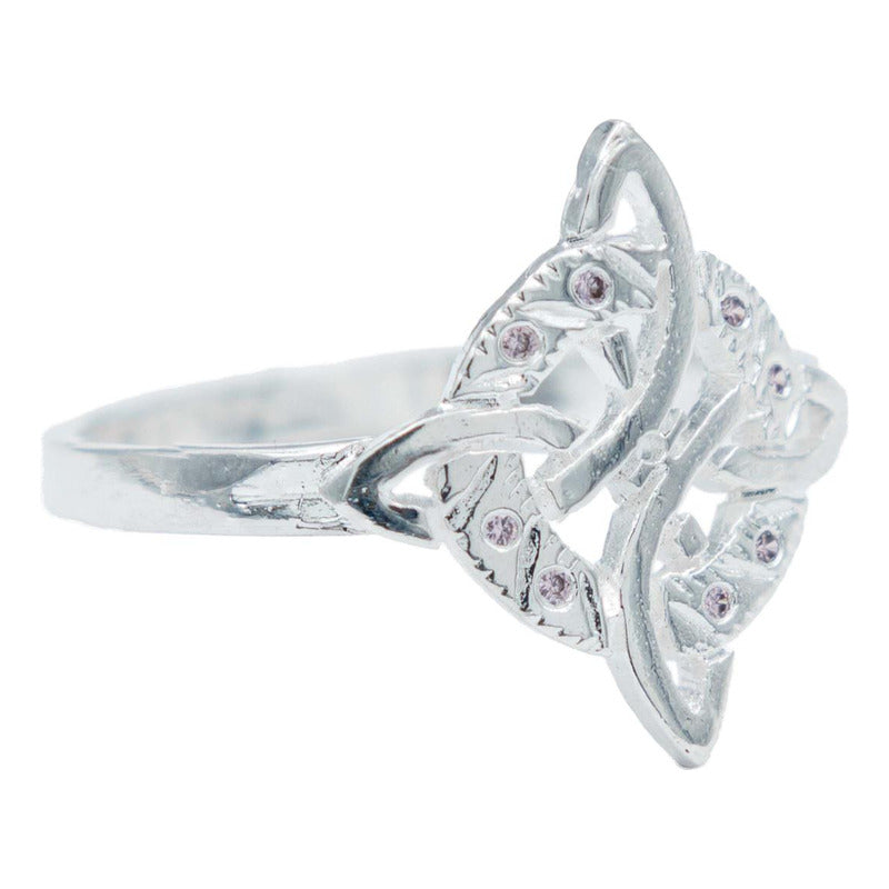 Anillo Diamantado Con Zirconias Nudo Bruja Celta Plata 925