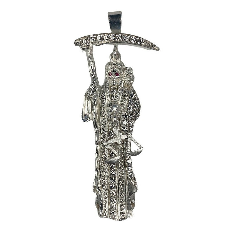 Dije Medalla Grande Santa Muerte Con Zirconias En Plata 925
