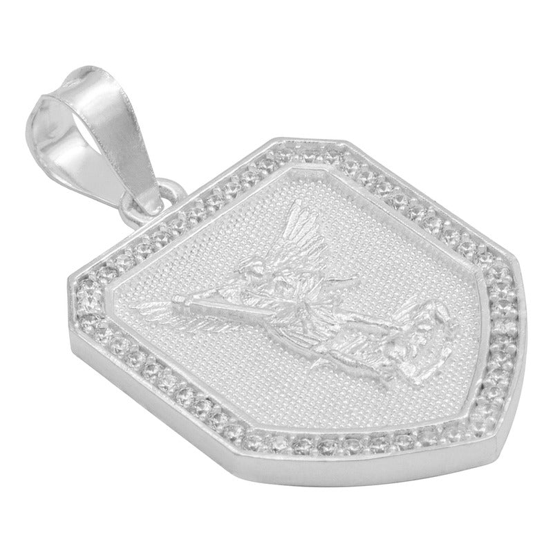Dije Escudo San Miguel Protección Zirconias Plata Ley 925