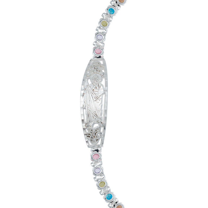 Pulsera Ajustable Dama Placa San Judas Grabado Plata Ley 925