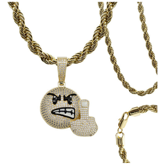 Dije Hombre Emoji Hiphop Piedra + Cadena Regalo Chapa Oro14k