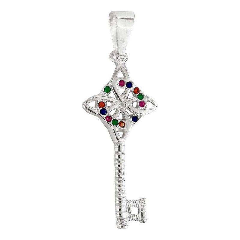 Dije Llave Nudo De Bruja Celta Zirconias Mediana Plata 925