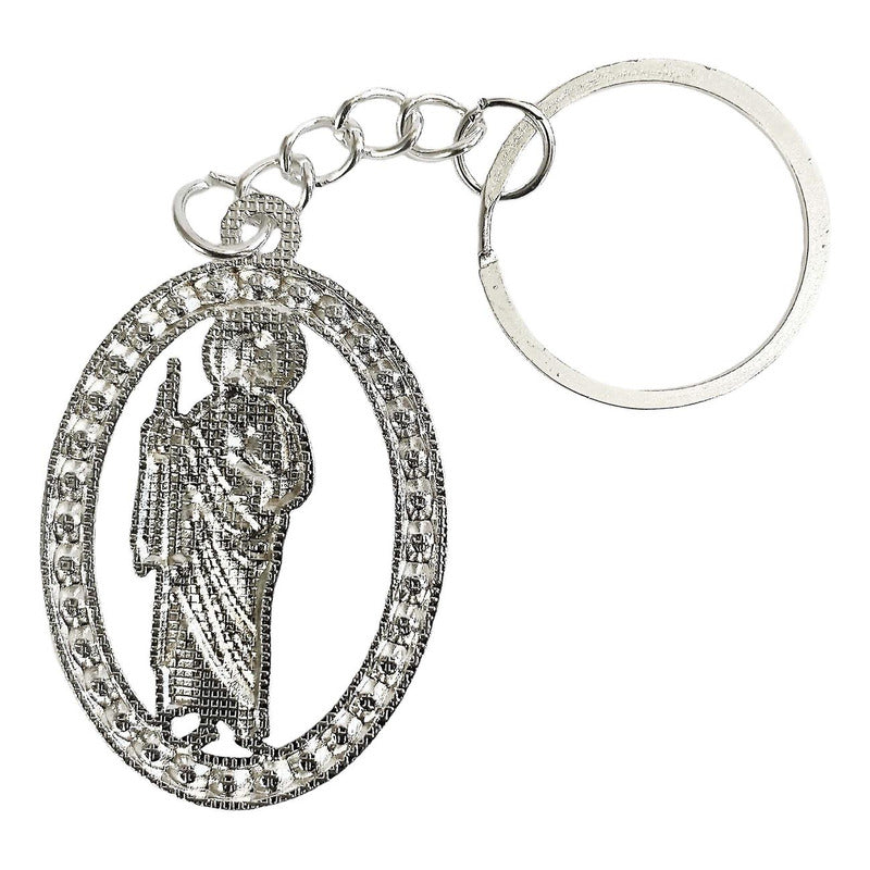 Llavero San Judas Tadeo Con Piedras Metal Recuerdo Plata