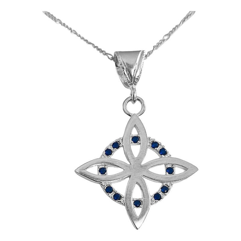 Collar Dije Nudo Bruja Plano Zirconia Flor Estrella Plata925