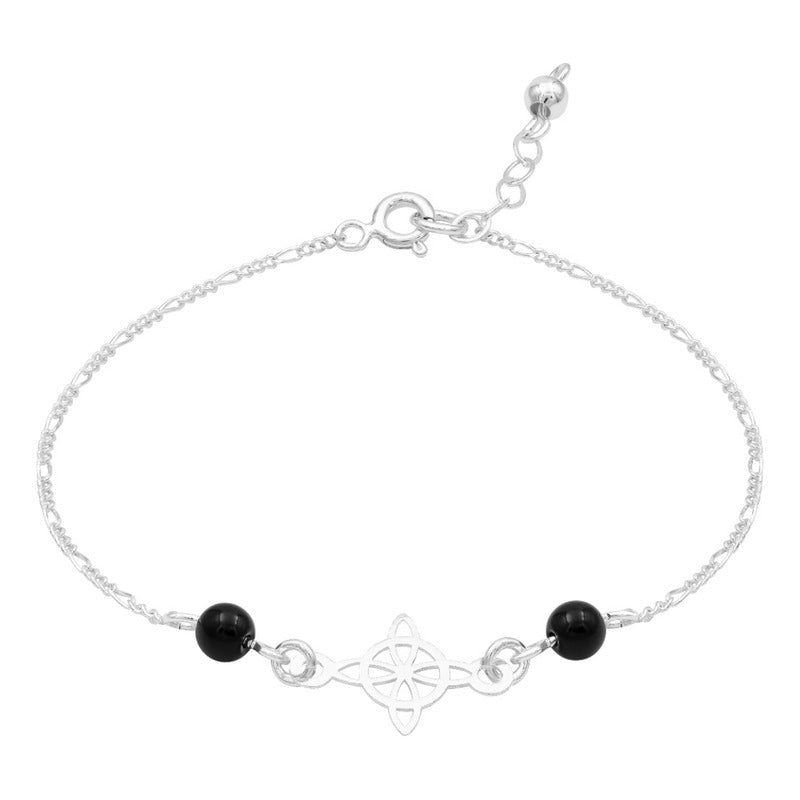 Joyaris Pulsera Nudo Bruja Figaro Plata 925 Mujer Ajustable Negro 18 Cm