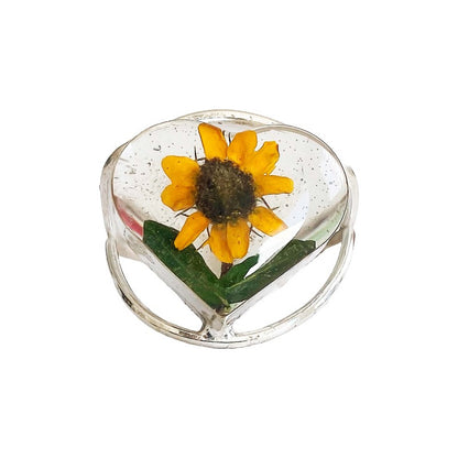 Anillo Ajustable Girasol Corazón Amor Promesa Plata 925