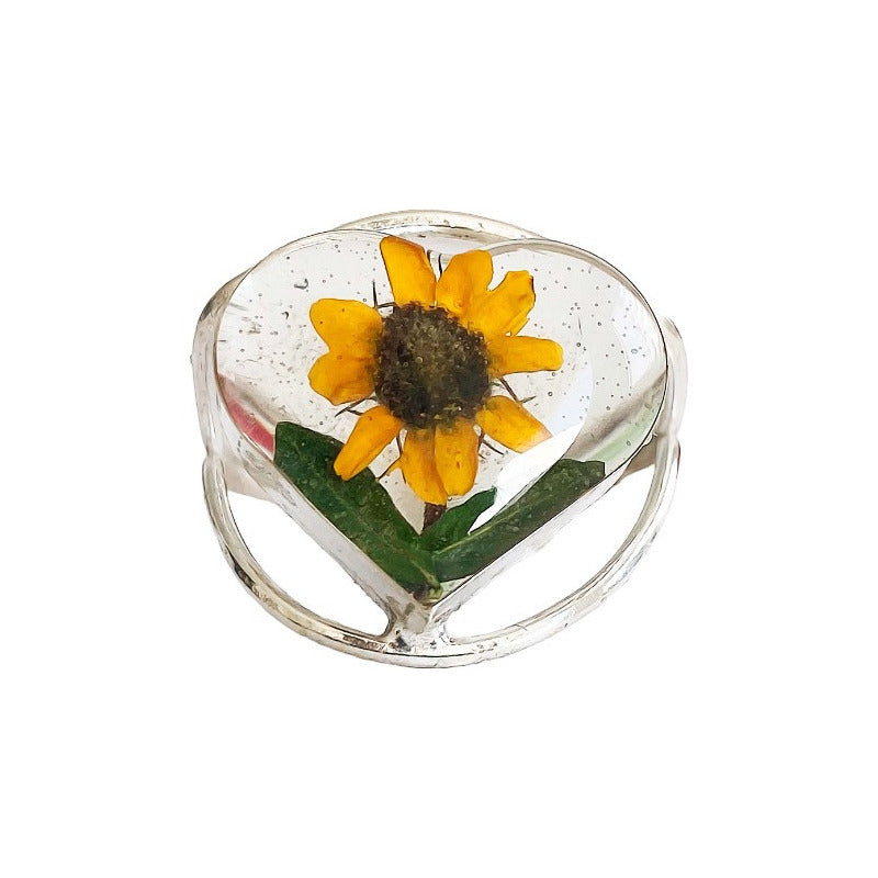 Anillo Ajustable Girasol Corazón Amor Promesa Plata 925