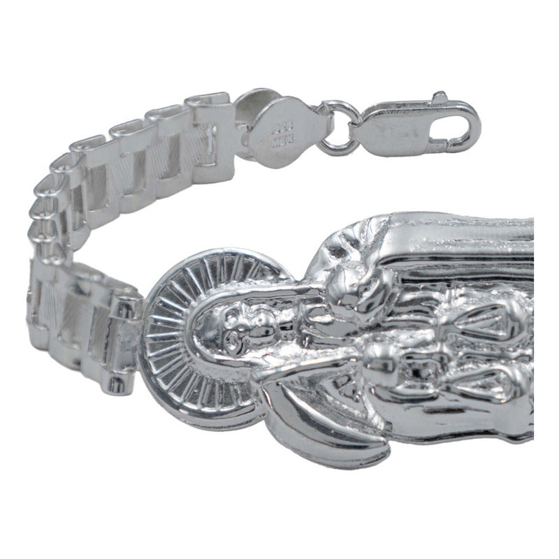 Pulsera Rolo Gruesa Santa Muerte Grande Troquelada Plata 925