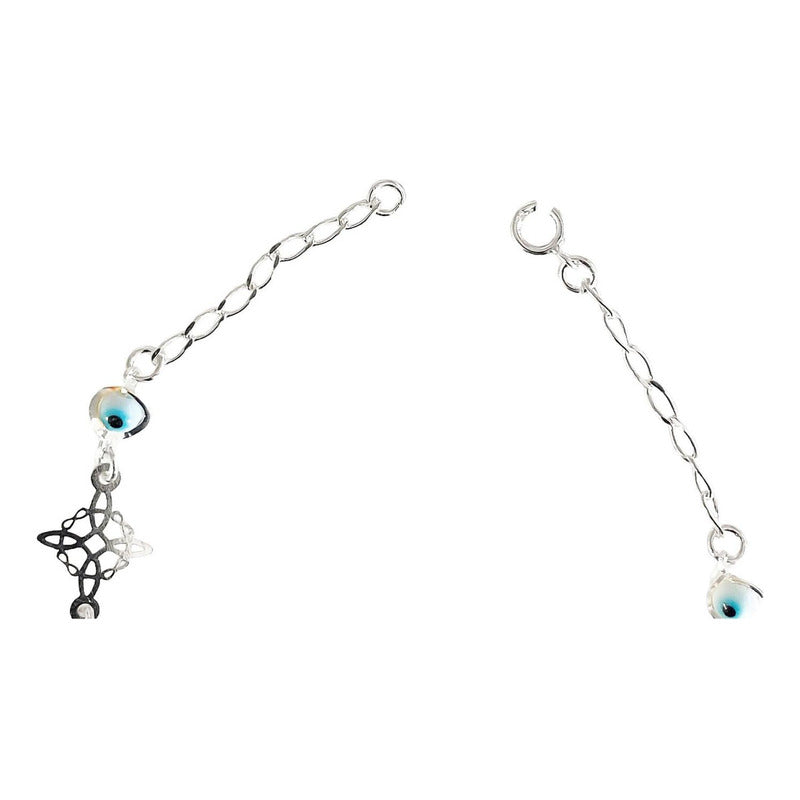 Pulsera Ajustable Nudo De Bruja Triqueta Ojo Turco Plata 925