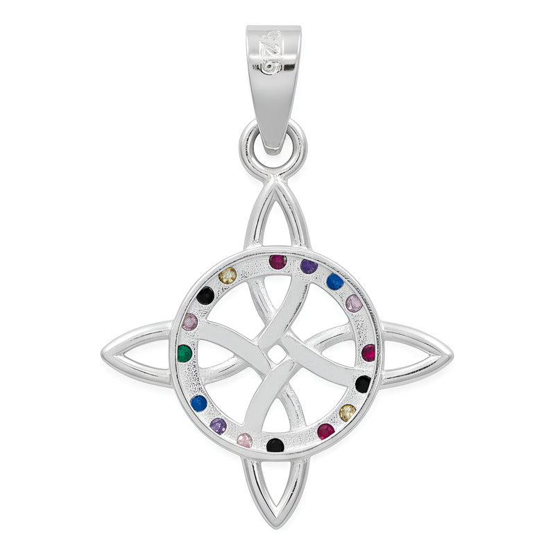 Dije Nudo De Bruja Celta Con Zirconias En Plata Solida 925 Multicolor Alto/ancho 3.3 Cm X 2.3 Cm