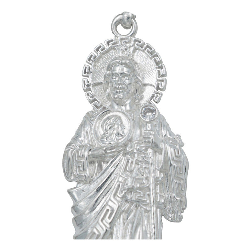 Dije Grande San Judas Liso Artesanal  Plata Ley 925  8.5 Cm