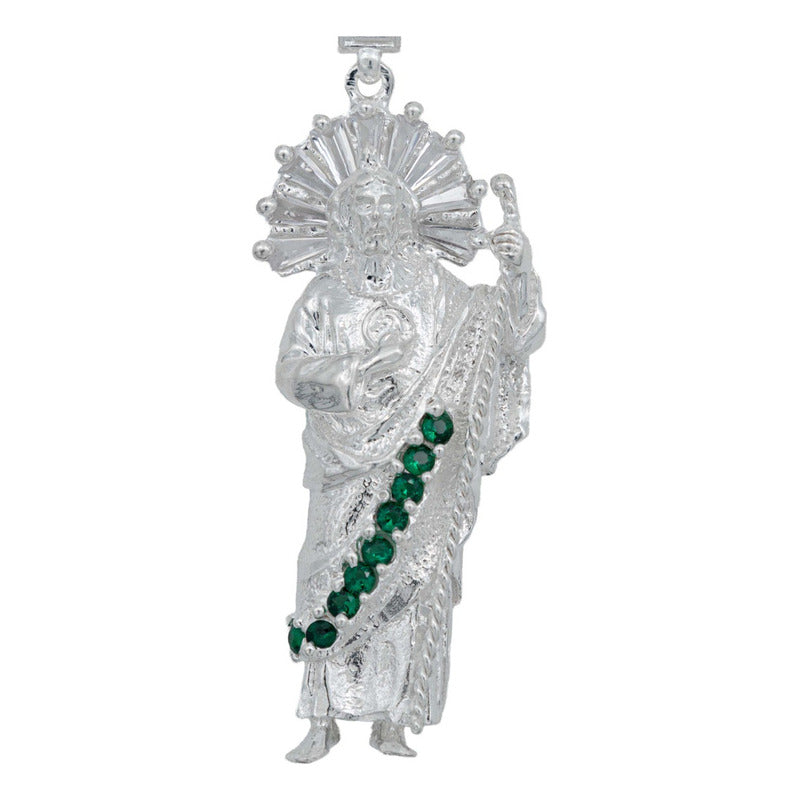 Dije Grande San Judas Zirconias Artesanal Plata 925 7.5 Cm