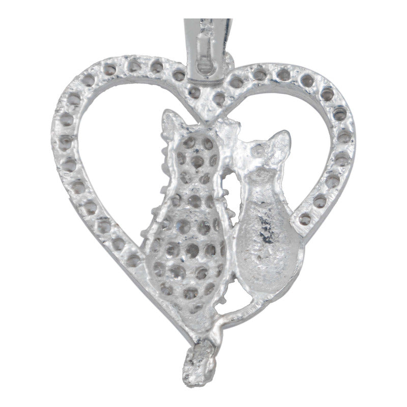 Collar Corazón Grande Gatos Zirconias Amor Regalo Plata 925