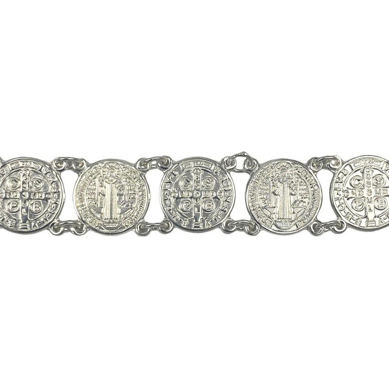 Pulsera San Benito Chica Medallas Plata Solida Ley 925