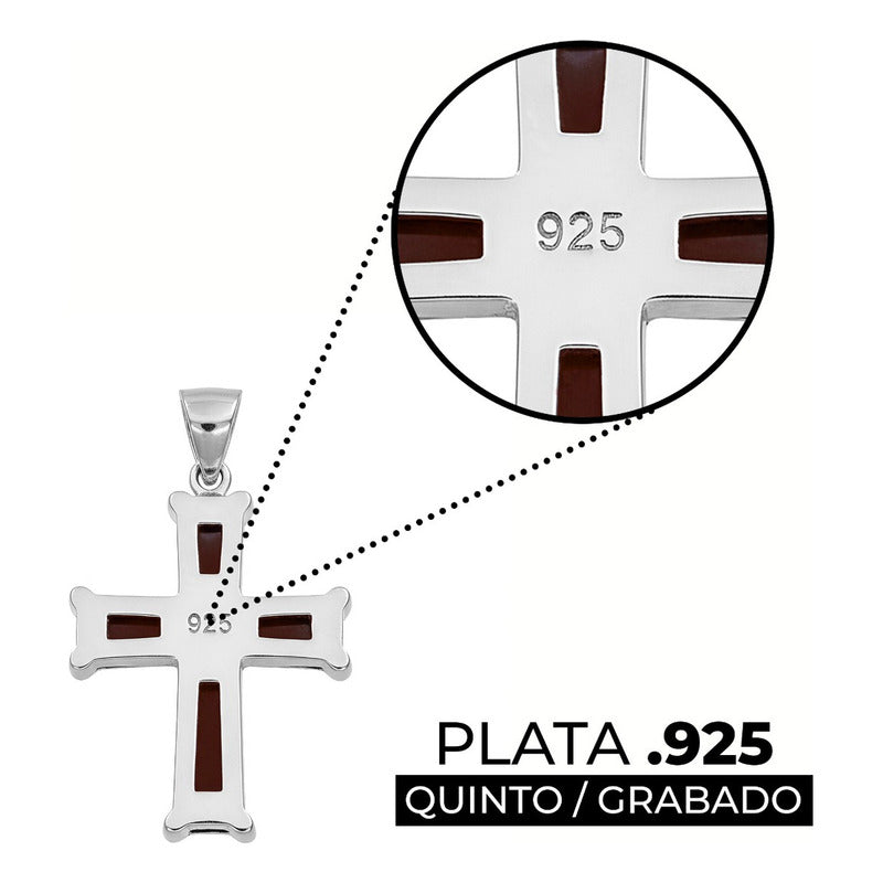 Dije Cruz Fina Rodizada De Plata Ley .925 Zirconias 2.2 Cm Marrón