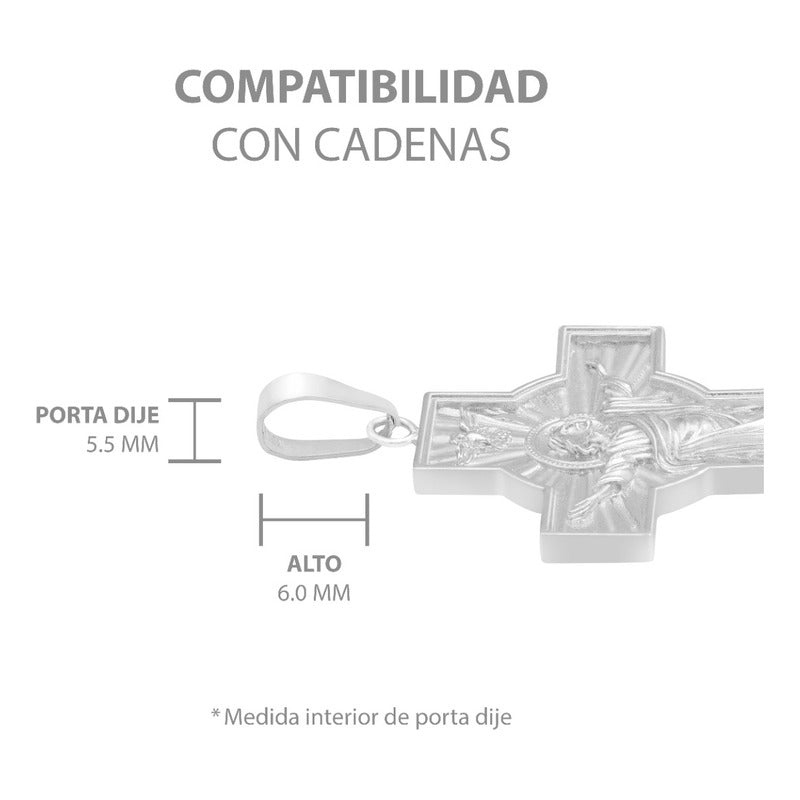 Dije Cruz Ancha Cristo Milagroso Espiritu Santo Plata 925 Plateado